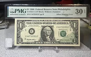 1999 $1 Federal Reserve Note ( CLEVELAND ) Offset Printing Back To Front Error" - Picture 1 of 8