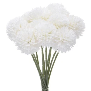 12 Flores de Bola de Crisantemo Artificial, 11" Ramo de Hortensias Blanco Crema - Imagen 1 de 6