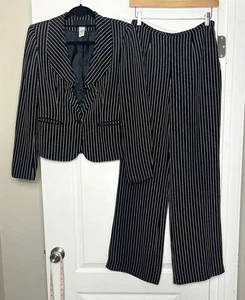 Jones New York 100% Seide Blazer Jacke & Hose Set Gr. 4 schwarz Nadelstreifen klassisch - Bild 1 von 18