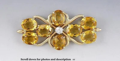Precioso broche de diamantes y citrino de oro amarillo de 14K Foto 1 de 4