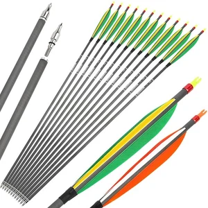 30" Archery Carbon Arrow 6" Feather SP400 Tips Recurve Bow CompoundBow Hunting - Picture 1 of 15