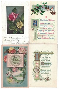 4 ANTIQUE 1909-1916 VICTORIAN BIRTHDAY EASTER CHRISTMAS WISHES POSTCARD - Picture 1 of 2