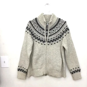 L.L. Suéter BEAN 100 % Lana de Cordero Fair Isle Cremallera Crema Para Mujer Talla L - Imagen 1 de 8