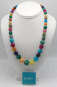 DESIGNER JAY KING STERLING SILVER MULTI COLOR RAINBOW GEMSTONE BEADED NECKLACE - Picture 1 of 4