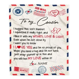Personalized To My Cousin Birthday Custom Name Air Mail Letter Christmas Blanket - Picture 1 of 4