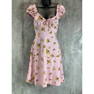 Mini Vestido ULTRA FLIRT Juniors Rosa Floral Estampado a Cuadros Volantes Ajuste y Acampanado Talla L - Imagen 1 de 10