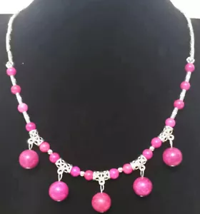 Women Necklace Tibetan Silver Necklace Red Jade Bead Pendant Jewellery - Picture 1 of 3