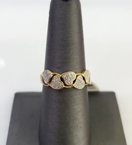 Real 10k Hearts Diamond Ladies Ring Women Casual 10Kt Yellow Gold - Picture 1 of 7