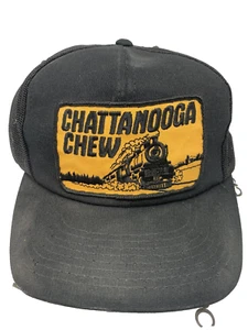 VINTAGE Chattanooga Chew Racing Black Yellow Big Patch Snapback Trucker USA MADE - Picture 1 of 6
