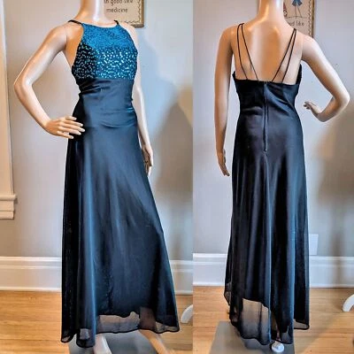 Vestido de graduación vintage años 90 Blondie Nites lentejuelas iridiscente caprichoso azul JRS 5 Foto 1 de 4