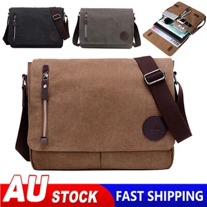 Men's Retro Shoulder Bag Satchel Canvas School Crossbody Laptop Messenger Bags - Picture 1 of 13