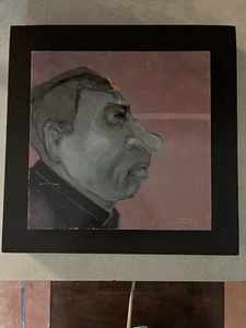 Gemälde Acryl Leinwand Kunst Mann Gesicht Rosa Schwarz Brut Original Signiert - Bild 1 von 5