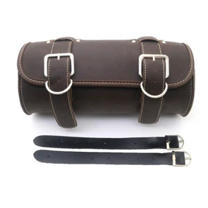 Motorcycle Dark Brown PU Leather Saddlebag Round Barrel Saddle Tool Bag - Imagen 1 de 9