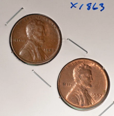 1957-P + 1957-D USA Lincoln Wheat Cent Set - INV# X-1863   🇺🇸 Cover