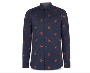 Ted Baker Mens Hailin Lion Print Slim Shirt Size 1 XS $165 NEW MMA-HAILIN - Picture 1 of 5