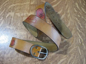 Vtg retro 34 38 40 Leather Belt Hand Painted flower power Hippie 1 3/4 by 48 " - Bild 1 von 8
