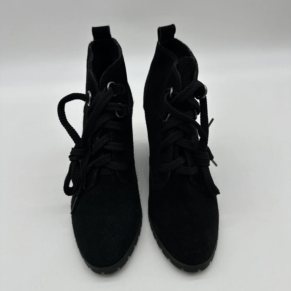 Espléndidas botas botín negras de gamuza con cordones de cuña para mujer talla 7,5..#5 Foto 1 de 4