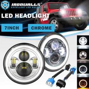 7" Chrome LED Headlights DRL High-Lo Sealed Beam Lamp for Jeep Wrangler JK TJ LJ - Picture 1 of 12
