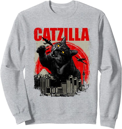 RHUDE Felpa girocollo unisex Rude Catzilla divertente amante dei gatti gattino divertente