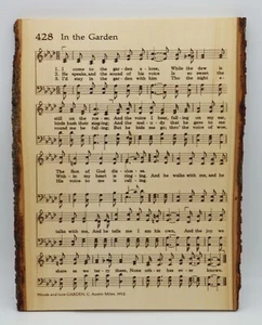 LASER ENGRAVED HYMN "IN THE GARDEN" on LIVE EDGE WOOD PLANK 16" (large) - Picture 1 of 3