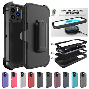 For iPhone 15 14 13 12 11 Pro Max Shockproof Case Rugged Heavy Duty Cover+ Clip