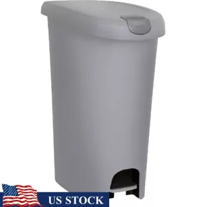Lockable Step On Kitchen Trash Can Slim Design 12 Gallon Plastic Waste Bin Gray - Picture 1 of 9