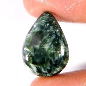 Natural Antique SERAPHINITE Loose Gemstone Pear Cabochon 21x15x05 mm 11.85Cts - Picture 1 of 3