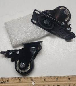 Caster Wheel Swivel 1.5" 4 Hole Plate Mount Locking Black White Poly Set of 2 - Picture 1 of 9