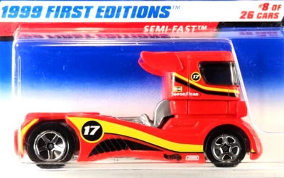 1999 Hot Wheels 1:64 1999 First Editions 08/26 Semi-Fast Red - Image 1 of 4