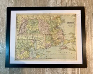 Genuine Vintage Antique MA/RI (BOSTON), 1889 Cram’s Atlas of the World (Framed) - Picture 1 of 4