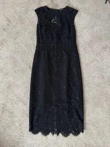 NEXT Tall Black Lace Sleeveless Pencil Evening Dress. Xmas Party. Size 12 - Picture 1 of 11