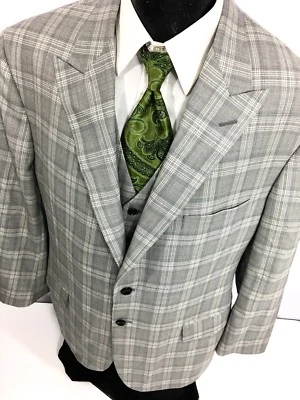 2 pc Holland & Sherry Savile Row Gray CHECK Sport Coat BESPOKE Jacket Wool Vest - Image 1 of 4