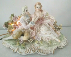 Lenwile Ardalt 7530 Couple Bisque/Porcelain Figurine Lighted Lamp Music Box - Picture 1 of 12