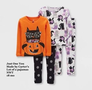 Juego de pijama de manga larga de Halloween de 4 piezas Carters para niñas pequeñas talla 18 meses gato negro - Imagen 1 de 3