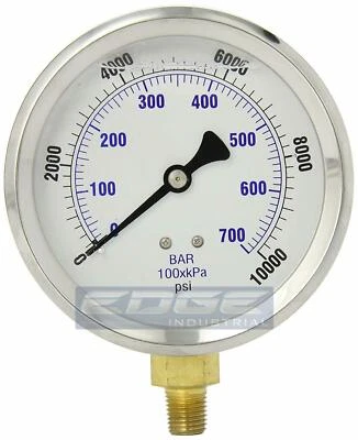 LIQUID FILLED PRESSURE GAUGE 0-10,000 PSI, 4" FACE, 1/4" LOWER MOUNT - Image 1 of 2