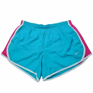 Nike Girls XL Dri-FIT Athletic Shorts Turquoise Blue Pink Sides Trimmed in White - Picture 1 of 10
