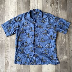 POLO RALPH LAUREN Vintage Clayton Camp Surfers Hawaiian Shirt Sz L Blue Rare EUC