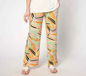 Denim & Co. Beach Regular Printed Jersey Wide Leg Pant-Sage-XS-NEW-A650521 - Picture 1 of 2