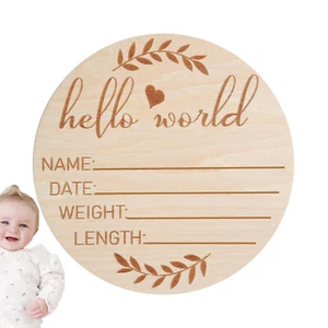 1x 5.9inch Round Wooden Birth announcement Sign with Hello World Photo Prop - Picture 1 of 12