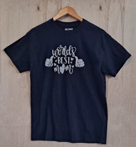 World's Best Mom T-Shirt Damen Gr. Medium schwarz mit Splitter Glitzer Grafik - Bild 1 von 4