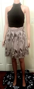 ANTONIO MELANI BEIGE/BROWN SATIN TULLE SEQUINS 3 LAYER SKIRT SIZE 2 - 4 - Picture 1 of 10