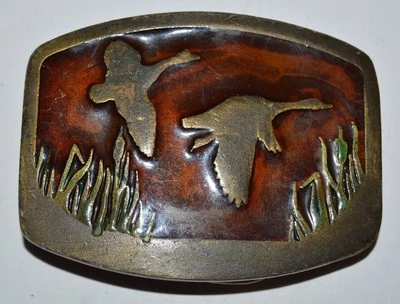 1977 Vintage Patos Cazador Volador Caza Tono Latón y Naranja Hebilla de Cinturón Raro Foto 1 de 4