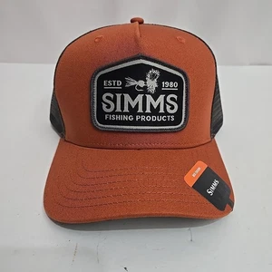NWT Simms Fishing Trucker Hat Fly Fishing Patch Orange and Gray Mesh - Picture 1 of 6