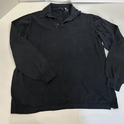 Camisa Polo Joseph & Lyman Para Hombre Negra Sólida Manga Larga Cuello 3 Botones Tapeta Foto 1 de 4