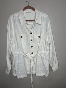 Soft Surroundings White Linen Tunic Safari Jacket Tie Belt 2XL Coastal - Picture 1 of 11