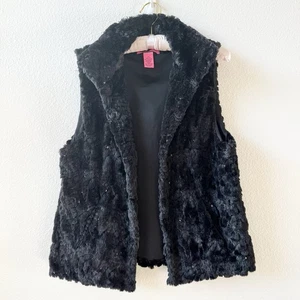 Betsey Johnson Black Faux Fur Sequin Vest Size Medium - Picture 1 of 5
