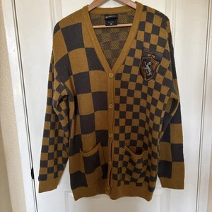 Harry Potter House Hufflepuff Wizarding World Checkered Cardigan Sweater Medium - Picture 1 of 8