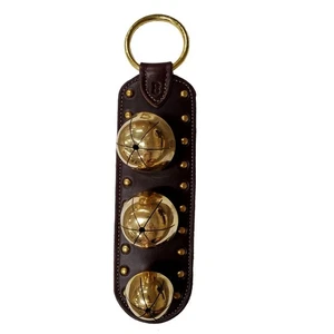 Dark Brown Leather Strap with 3 Rump Bells Sleigh Bell Door Hanger Made in USA - Picture 1 of 2