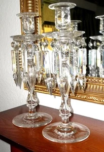Candlesticks Pairpoint pair -w/ Prisms Engraved,Tooled, Bubbles c19 LUXURIOUS - Imagen 1 de 1