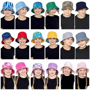 Kids Bucket Hat Boys Girls Cotton Polyester Reversible Summer Lightweight Hats - Picture 1 of 44